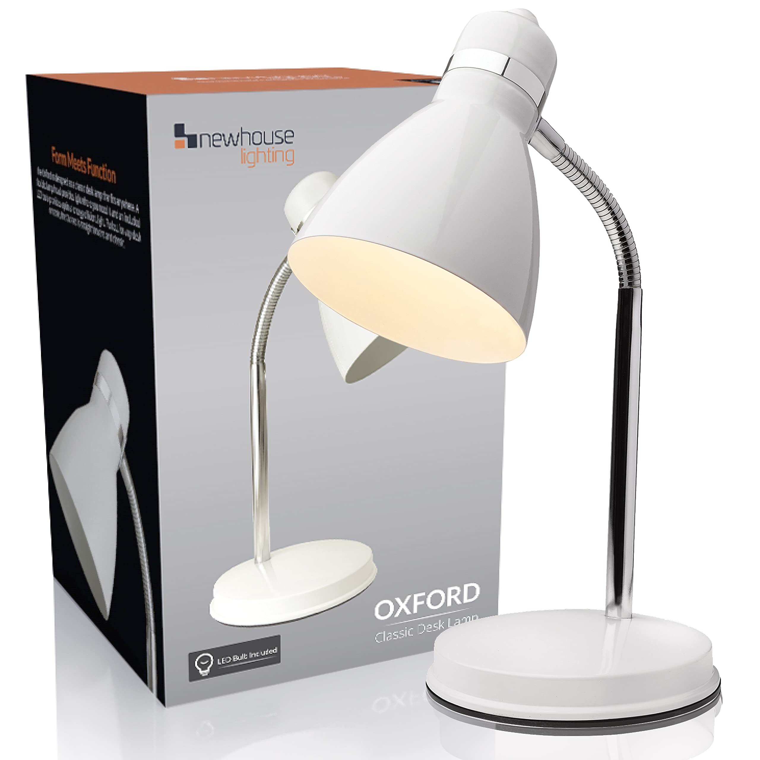 Photo 1 of Newhouse Lighting Oxford White Metal Flexible LED Goose Neck Lamp for Desk or Table with 1 Free 6-Watt LED Bulb Included