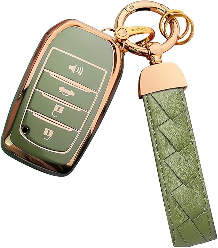For Toyota Key Fob Cover With Keychain, Leather Sleeve And