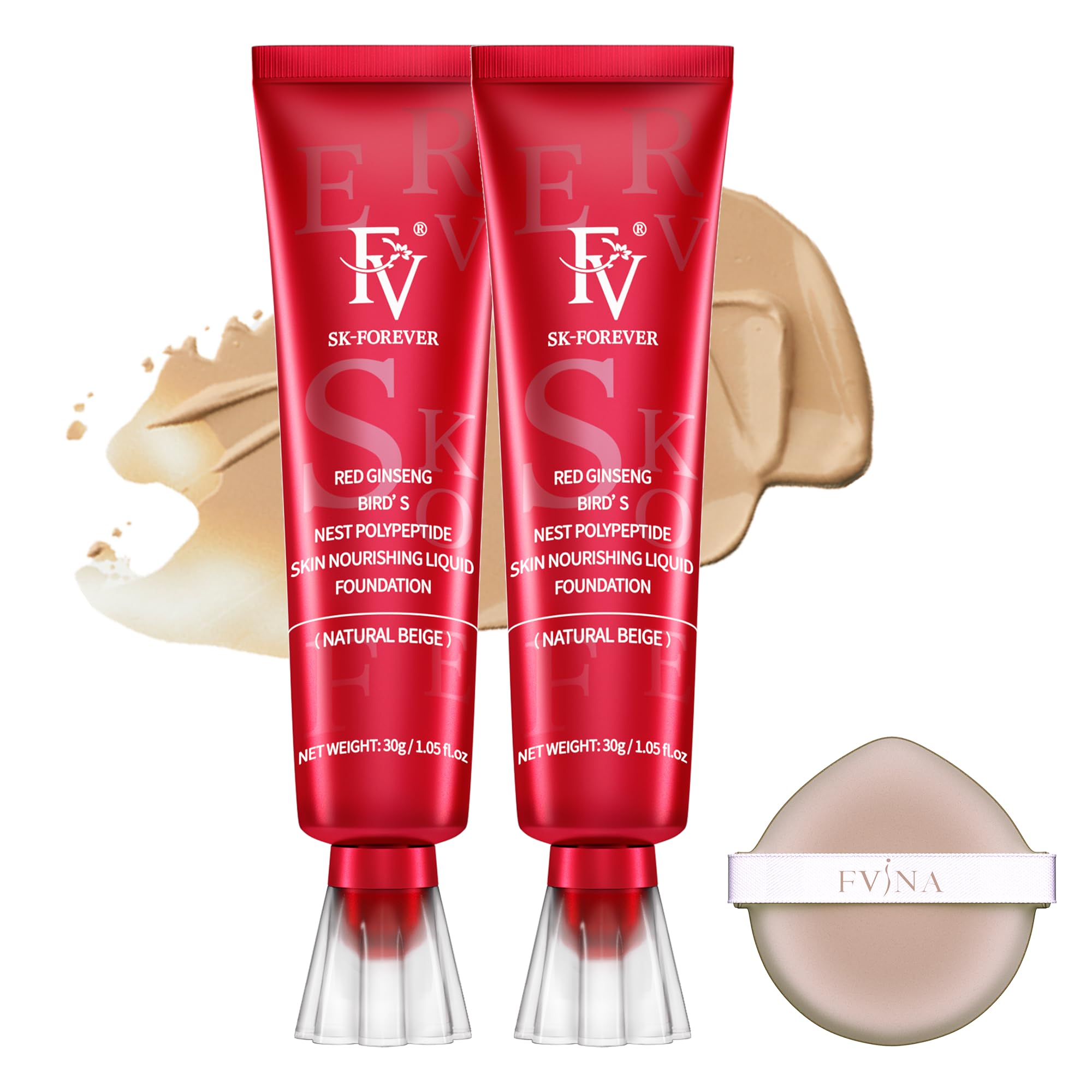 FV 2 PCS Waterproof Foundation, Oil-control & Long Lasting, Medium Coverage & Matte Finish, No Transfer Liquid Foundation for Oily/Normal Skin, 30g, Beige — image 1