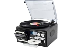 PAREIKO Vintage 9-in-1 Record Player Turntable with Bluetooth, AM/FM Radio, CD & Cassette Player, USB/SD Playback, Remote Control, Aux & RCA Inputs, Headphone Jack – Classic Audio System for Music Lovers