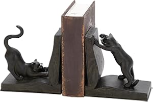 Deco 79 Polystone Cat Decorative Bookends Reading Non Skid Bookends, Set of 2 Office Bookends7"H, 6"W, Black