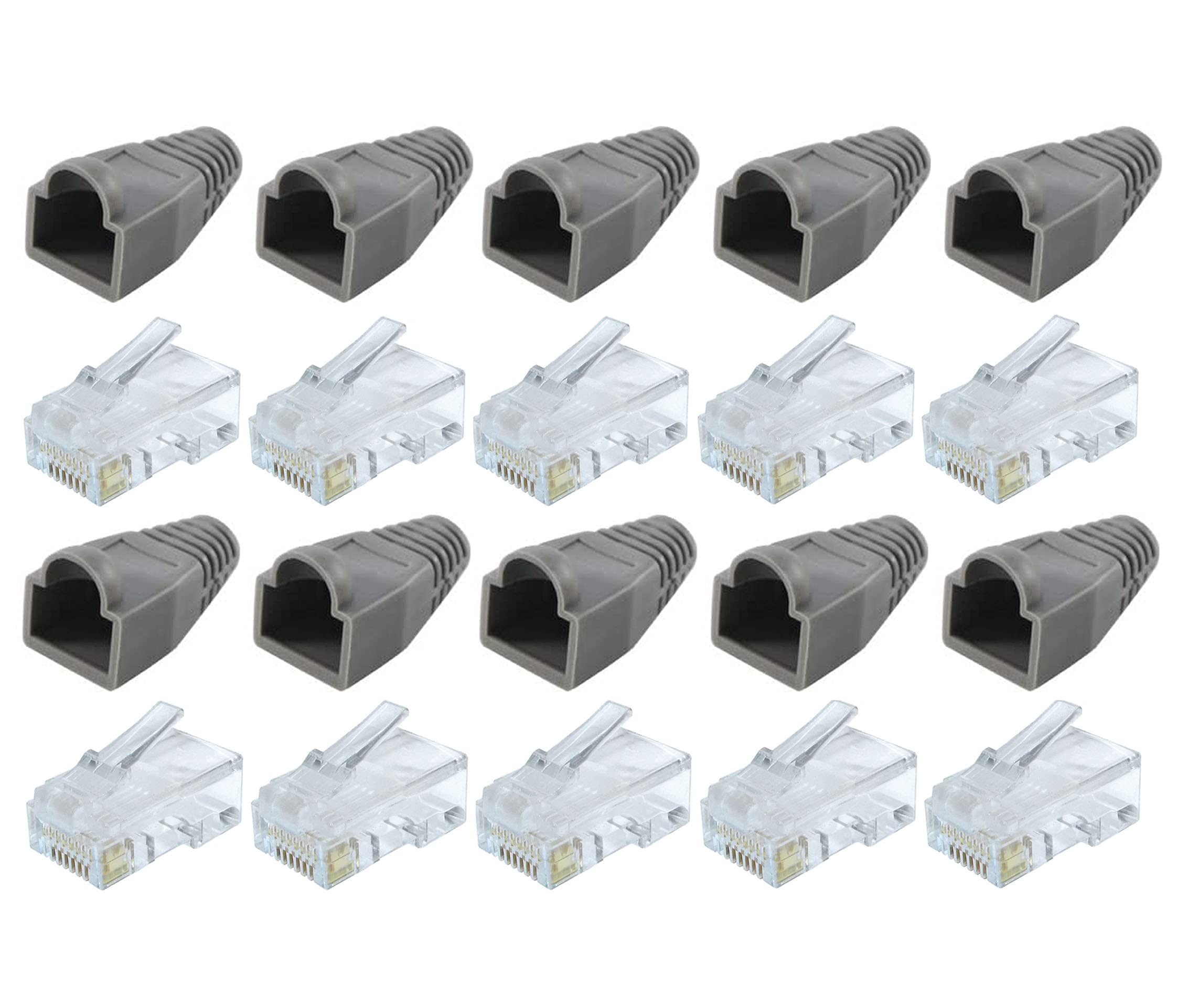 rhinocables RJ45 Cat5e Ends and Boots Crimp Plug End for NETWORK Cable Ethernet lead Boots & Ends 20 Pack (10 of each)'