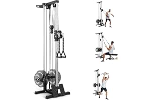 MIUUKA Wall Mount Cable Station, Cable Crossover Machine with 18 Adjustable Positions,LAT Pulldown Machines with Dual Pulley System, Fitness Equipment for Home Gym
