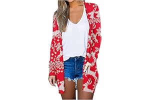 ZEFOTIM Christmas Cardigan for Women 2024 Casual Lightweight Open Front Long Cardigan Funny Snowflake Santa Print Tops