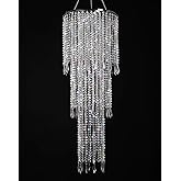 FlavorThings Sparkling Iridescent Acrylic Beaded Hanging Chandelier, 3 Tiers, 10.25" Diameter x 30" Tall, Indoor, Iridescent