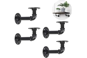 MOOACE Pipe Shelf Bracket, Industrial Iron Floating Shelves Heavy Duty Rustic Brackets for Shelving Support DIY Wall Mount, 4