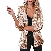 NSHYPOI Women's Shiny Sequin Open Front Blazer Coat Lapel Long Sleeve Cardigan Jacket