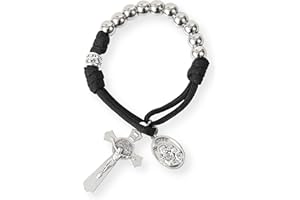 Nazareth Store Strong Military One Decade Paracord Rosary Silver Beads Pocket Car Rosary Pray For Us St. Joseph Medal & St. Benedict Cross