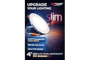 NEXLEDS 4-Inch LED Slim Panel Downlight, 9W Dimmable, 5-CCT Changeable 2700K-5000K, 90 CRI, Ultra Thin Design, Wet Location R