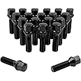 Wheel Accessories Parts Set of 20 Black 14x1.5 Lug Bolts Conical Seat with 17mm Hex, 30 mm Shank Length, Acorn Seat Lug Bolt Designed for Aftermarket Wheels (20 Bolts, Black, M14x1.5/14 1.5)