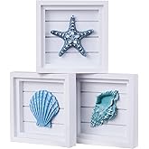 LODOCAVE 3D Art Beach Wall Decor Coastal Decor for Home(6.3 x6.3 ) Ocean Decorations Sets for Bedroom Bathroom ＆ Living room 