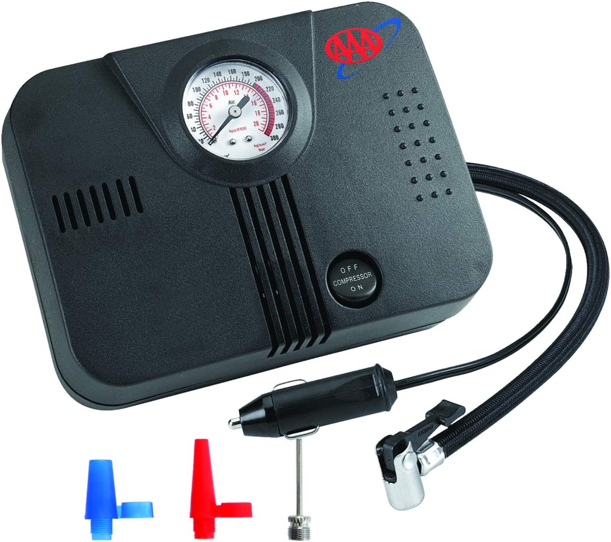 AAA 4024AAA 300 PSI 12 Volt DC Air Compressor-Tire Inflator with Built in Pressure Gauge, Black