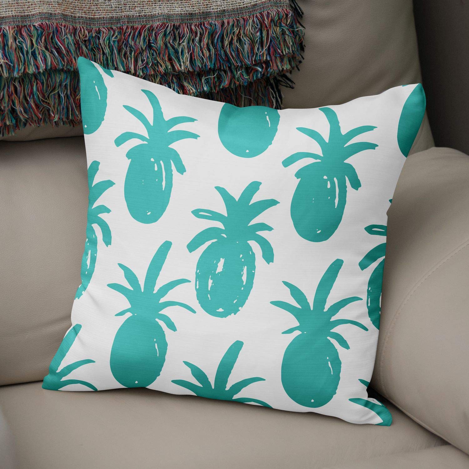Bonamaison Decorative Cushion Cover Turquoise & White, Throw Pillow Covers, Home Decorative Pillowcases for Livingroom, Sofa, Bedroom, Size: 50x50 Cm - Designed and Manufactured in Turkey