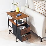 HOOBRO Narrow Bedside Table with Charging Station Set of 2 Rustic Brown Black view 5