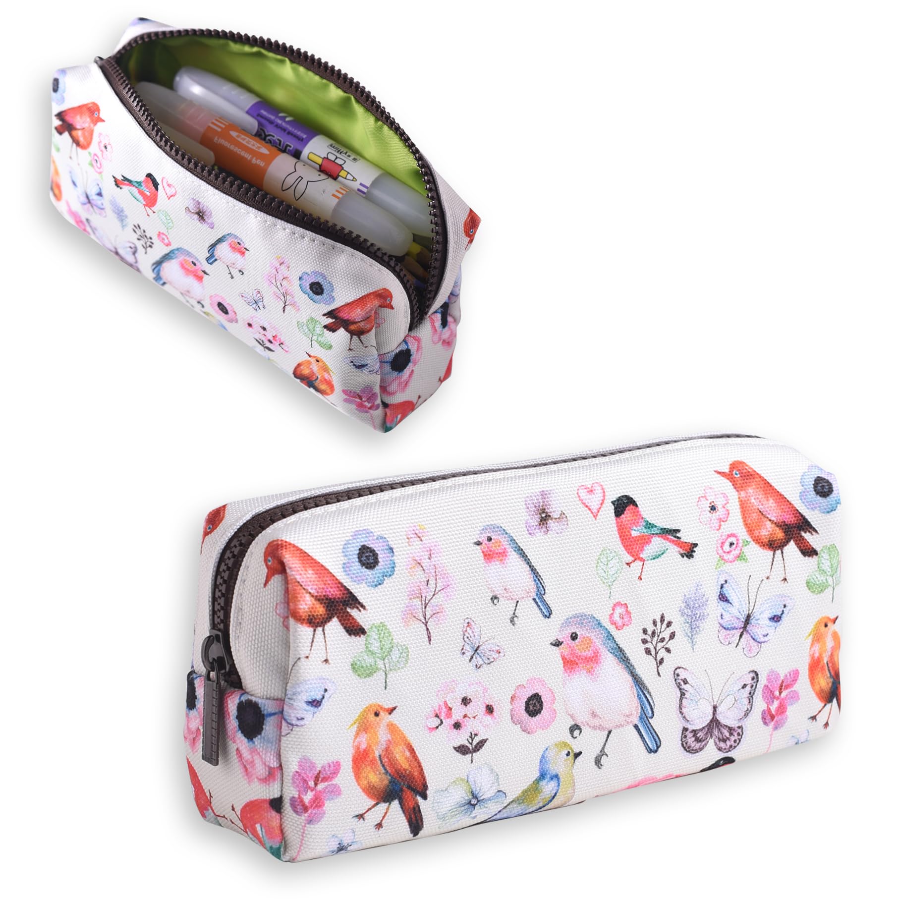 LParkin Bird Floral Pencil Case for Stationery, Flower Floral Canvas Pen Pencil Case with Zipper, Office Stationery Organizer Cosmetic Bag Coin Pouch