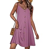 JOELLYUS Summer Dresses for Women Spaghetti Strap Button Down Casual Sundress Beach Cover Up Dress with Pockets
