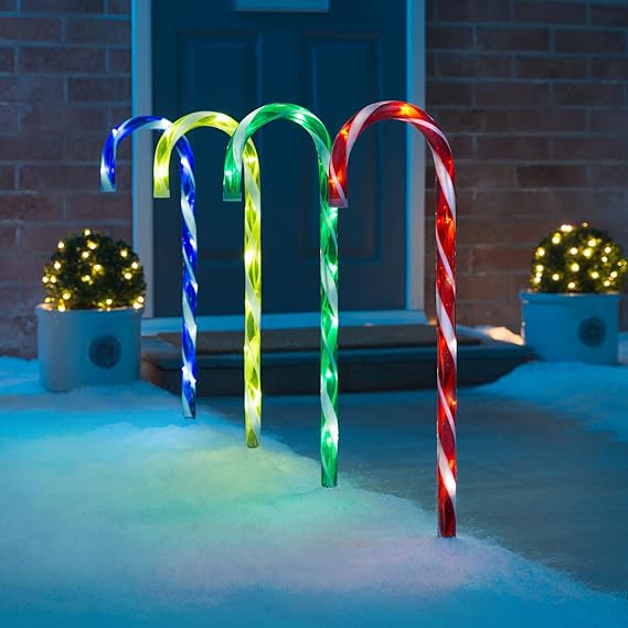 CHRISTOW Christmas Candy Cane Pathway Lights Set Of 4 LED Decorations