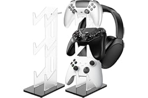 FACULX 2 Pack Acrylic 3 Tier Controller Holder and Headset Stand for Xbox ONE for PS5 PS4 Switch, Gaming Gear Organizer Stand, Anti-Slip Stable Headphone Holder, Idea for Gamer