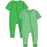 Jimonda Baby Romper 2 Pack Footless Pajamas Short Sleeve Sleepers Baby Boys Girls 2 Way Zipper Pjs Sleep and Play Clothes