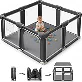 Foldable Playpen for Babies and Toddlers, 50"x50" Portable Play Yard with Mat, Kids Collapsible Play Pen with Sturdy Metal Frame &amp; Mesh Walls, Indoor &amp; Outdoor Baby Fence Play Area