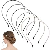 Gsbnjuy 6 PCS Plastic Headbands for Women, 6 Colors 4mm Skinny Headband, No Slip Thin Headband Elastic Hair Hoop Holder Comfortable Hair Band Sparkly Hairs Accessories For Valentine's Day Lady Women
