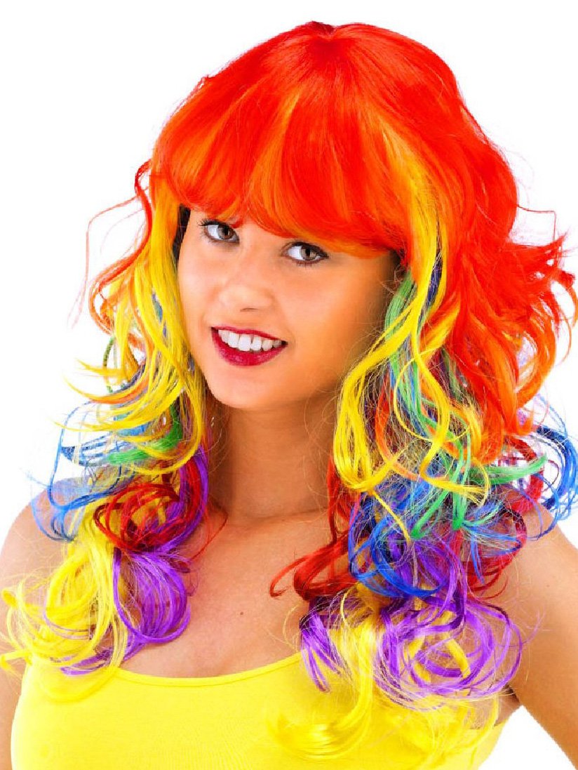 Folat - Long Hair Wig with Fringe and Rainbow Curls - One Size