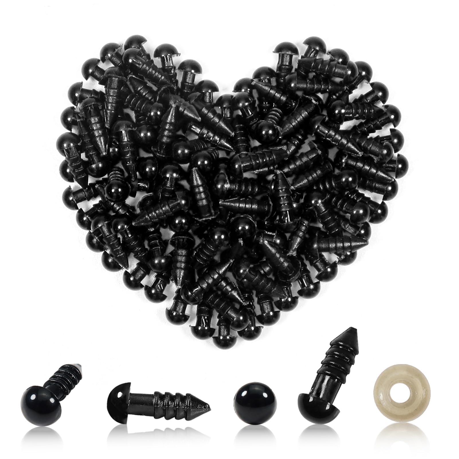 Toaob 150 Pieces Doll Eyes, Safety Eyes, Black, 6 mm, Plastic Craft Eyes with Washers for Dolls / Puppets