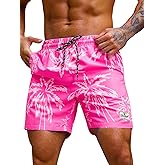 Verdusa Men's Drawstring Waist Swimwear Beach Shorts Swim Trunks with Pockets