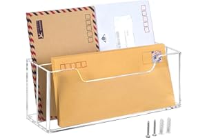 BEYGORM Acrylic Mail Organizer for #10 Envelopes, 2-Slot Wall-Mounted & Countertop Letter Holder, Clear Hanging Mail Rack for