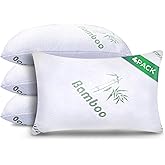 Memory Foam Pillows Queen Size Set of 4 - Cooling Bed Pillows for Sleeping - Back, Stomach, Side Sleeper Firm Pillow - Comfy Cool Shredded Memory Foam 4 Pack Queen Rayon Derived from Bamboo Pillows