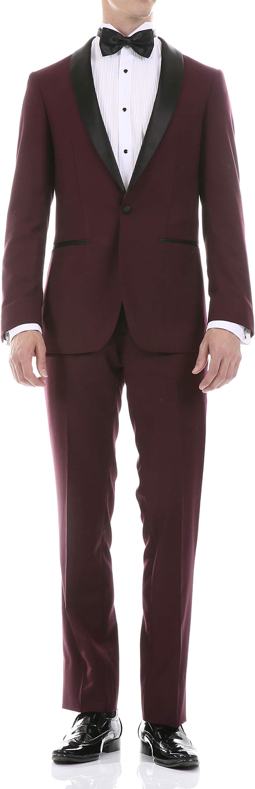 Ferrecci Men's Reno Slim Fit Shawl Lapel Collar 2 Piece Tuxedo Suit Set - Tux Blazer Jacket and Pants