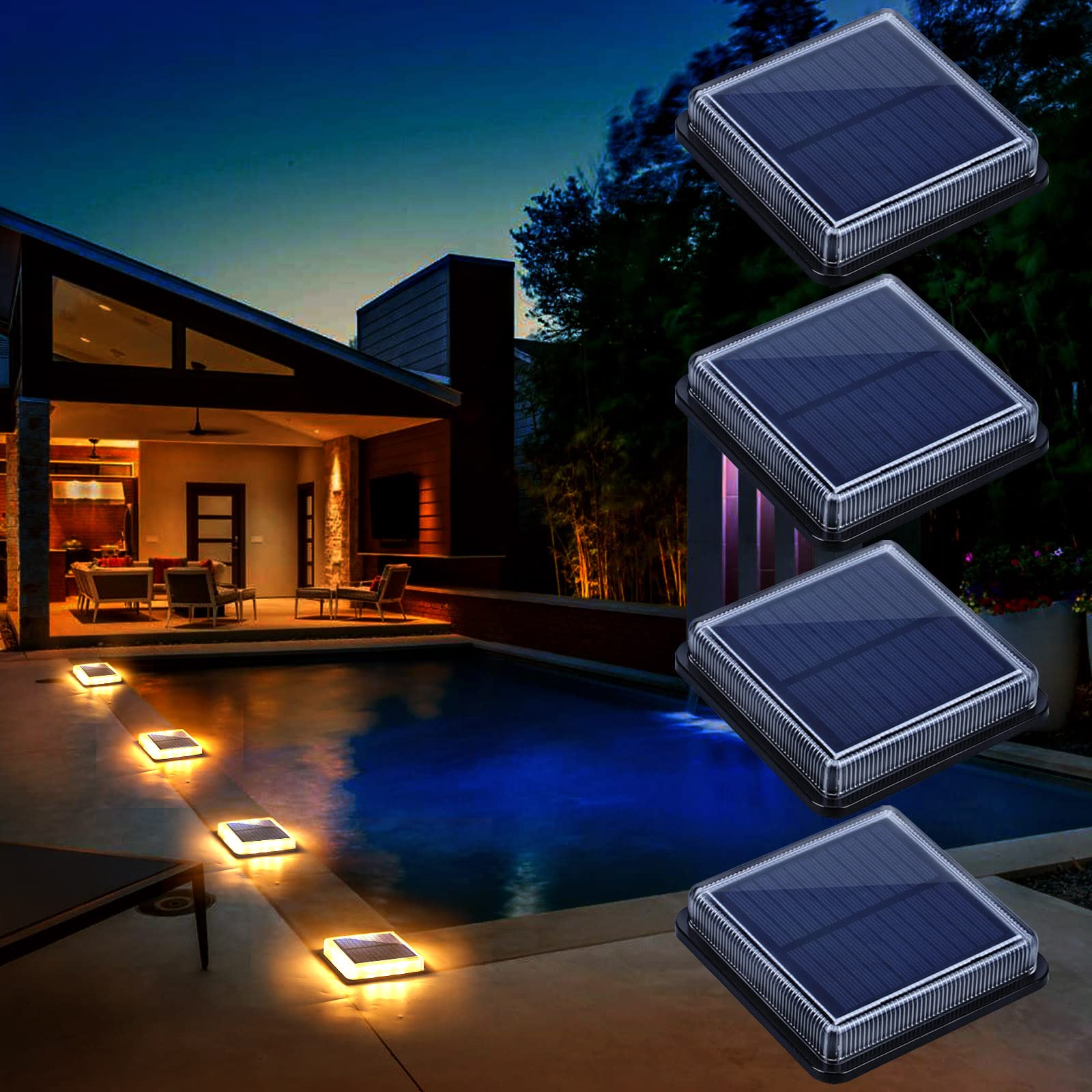 Lacasa 4 Pack Solar Decking Lights - Outdoor Garden Solar Powered LED Step Lights, Warm White, IP68 Waterproof, All Night Patio Stairs & Driveway Pathway Lighting