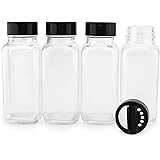 French Square Spice Jars, Spice Shaker/Pourer with Lid (4 Pack); 1-Cup / 8 Fluid Ounce Capacity, Great for Spices, Herbs, Sea