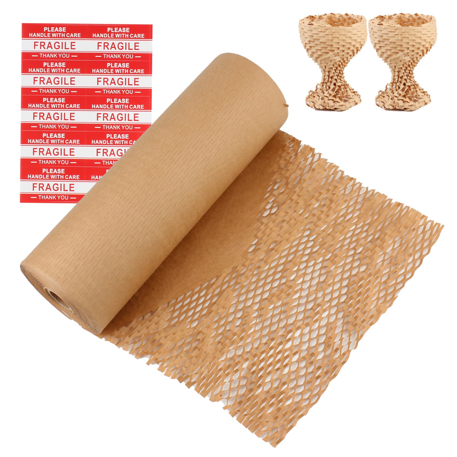 ZMCYN Honeycomb Packing Paper Roll 30cm x 60m, Brown Honeycomb Wrapping Paper Perforated, Kraft Cushioning Wrap for Shipping, Moving House, Breakables, Gift Packing