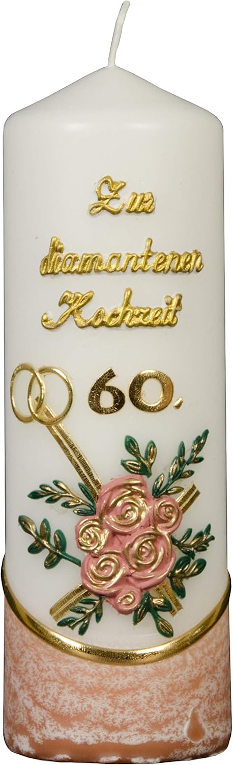 Auswahl Stumpenkerze Zur Diamantenen Hochzeit 6 X 18 Cm Terracotta Mit Farbigen Wachsauflagen Motiv 004 Mit Kerzenstander Aus Messing Auswahl Motiv Farbe Kuche Haushalt Wohnen Wohnaccessoires Deko