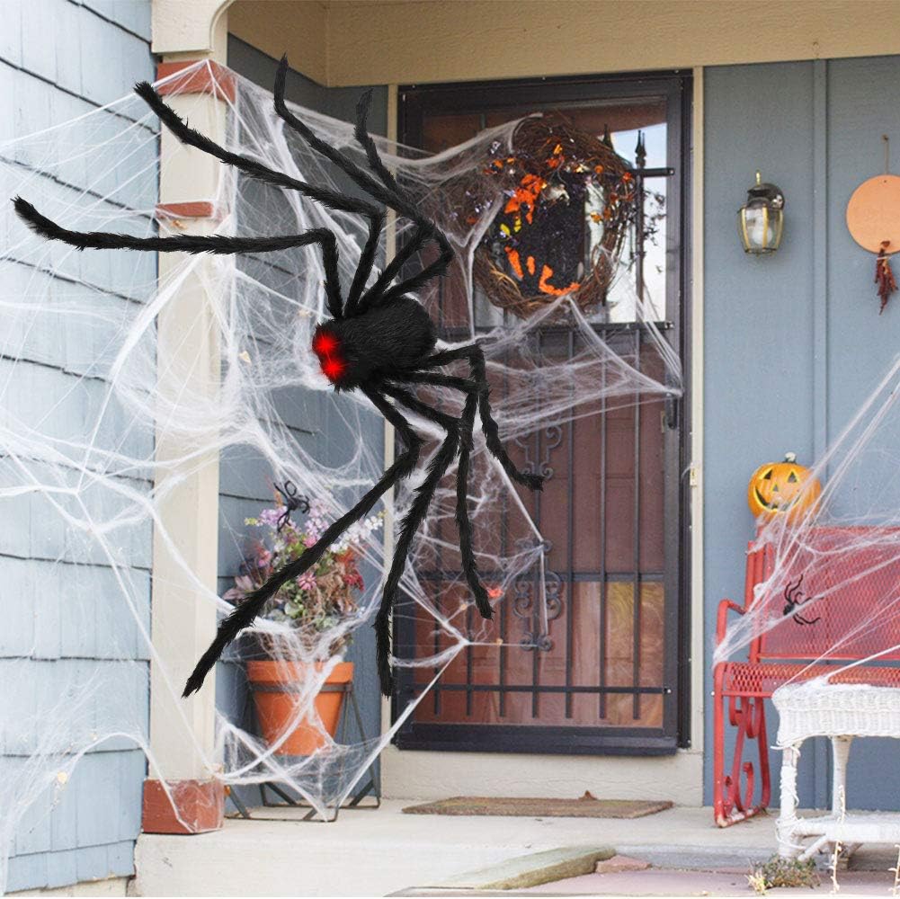 Aytai 200" Halloween Spider Web Decor Outdoor 59" Giant Spider with LED Eyes, Scary Fake Spider and Huge Spider Webs Halloween Decorations for Home Party Yard Haunted House Decor : Garden & Outdoor