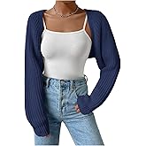 Verdusa Women's Long Sleeve Open Front Knitted Shrug Crop Cardigan Sweater