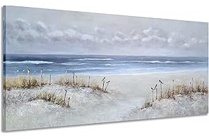 Yihui Arts Beach Canvas Wall Art with Textured Beautiful Ocean Paintings Modern Abstract Coastal Artwork with Bird Picturs for Living Room Bedroom Kitchen Decor