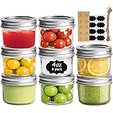 ComSaf Mini Mason Jars 4oz - 8 Pack, Regular Mouth Mason Jar with Lids and Seal Bands, Small Glass Canning Jar for Spice, Jam