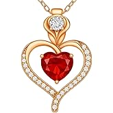 925 Sterling Silver Rose Heart Necklace – Red Gemstone Pendant with Gift Box | Romantic Gift for Women