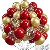 RainbowQ Party Metallic Shiny Red and Gold Balloons 12 Inch 68PCS Red Gold Confetti Balloons Latex Helium Balloon Set for Graduation Anniversary Wedding Birthday Party Decorations
