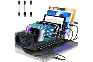 320W Charging Station for Multiple Devices, 10 Ports Fast Multi-Device Charger Organizer Compatible with MacBook Pro Laptop, 