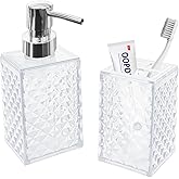 2PCS White Bathroom Accessories. Contain Soap Dispenser and Toothbrush Holder Set. Boho Bathroom Set for Blue Bathroom Décor