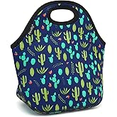FlowFly Neoprene Lunch Tote Insulated Thermal Reusable Lunch Bag Box for Boys Men with Zipper (Cactus)