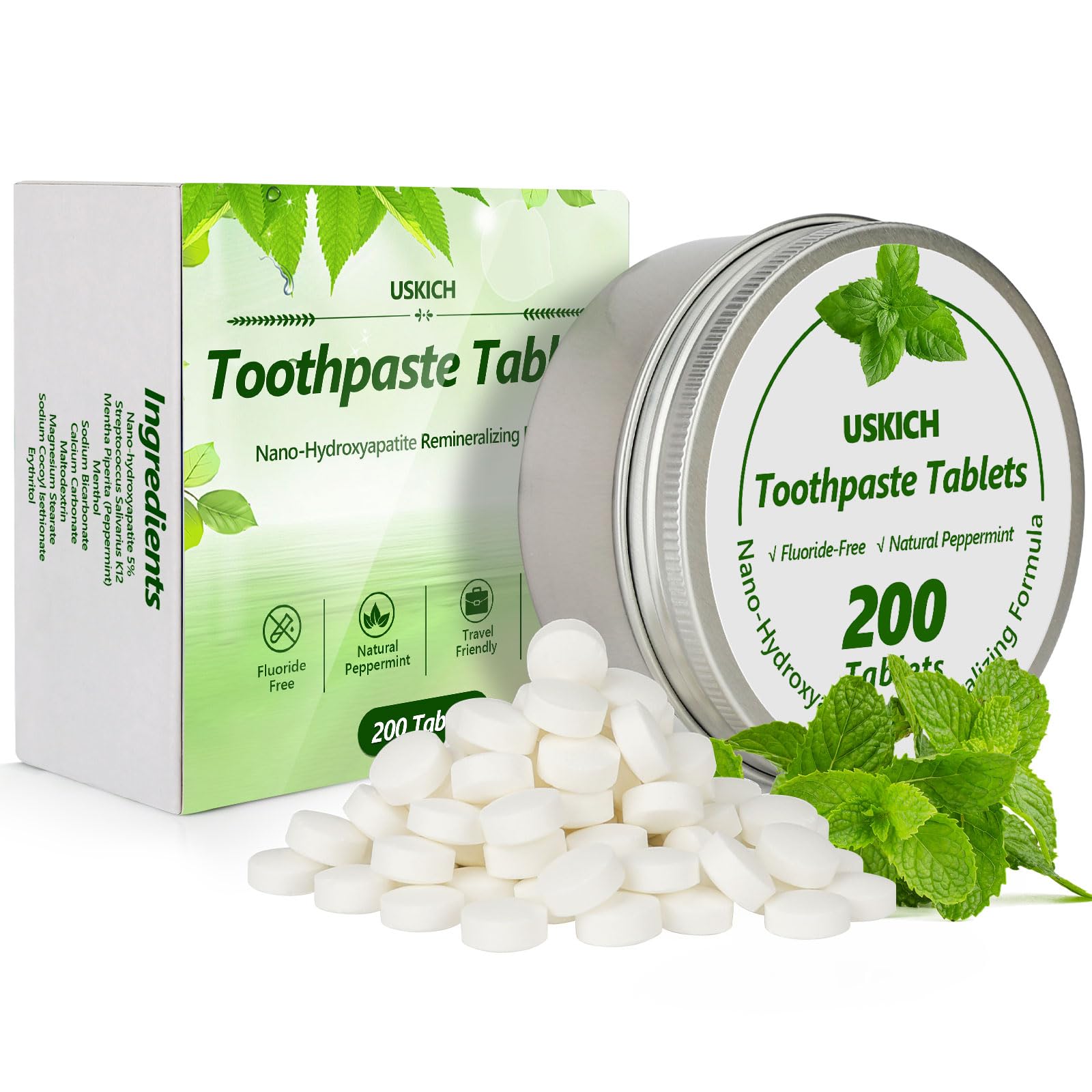 Photo 1 of 200 Pcs Toothpaste Tablets - Nano Hydroxyapatite Natural Whitening, Reduce Sensitivity,Fluoride & Plastic Free, Eco Friendly & Travel Mouthwash Tablets