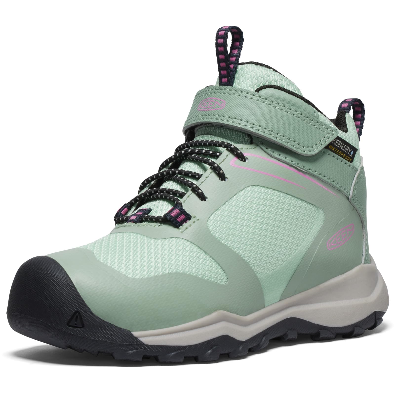 KEEN Wanduro Mid Height Waterproof Easy On Durable Sneaker Hiking Boots, Granite Green/Ibis Rose, 9 US Unisex Little Kid