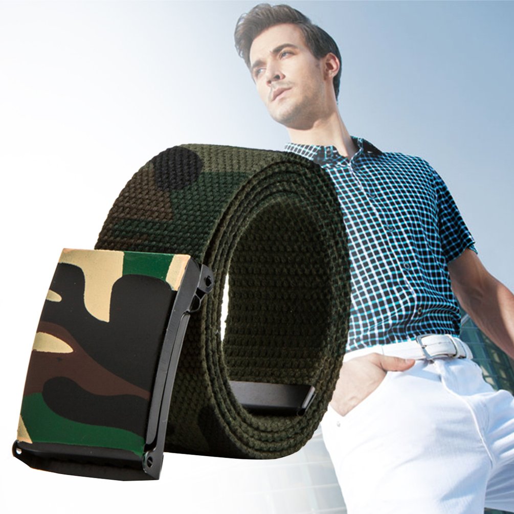 Vbiger Men\'s Plain Canvas Casual All-match Belt (D-Army Green / 110cm)