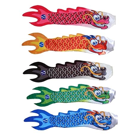 Fenteer 5pcs Windsack Garten Wetterfahne Balkon Windspiel in Verschiedenen Farben, Chenisische Drache, Glückbringer