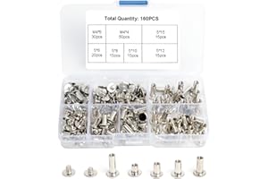 MOTROCE 160PCS Chicago Screws Assorted Kit, 7 Sizes of Screw Rivets Silver for Leather Rivets, Chicago Metal Screws Studs for Leather Book Paper and DIY Crafts(M4 X 4, 5, M5 X 6, 8, 10, 12, 15)