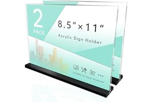 IKELY Acrylic Sign Holder 8.5 x 11 Plastic Sign Holder, 2 Pack, T Shape Clear Table Top Holders, Double Sided Paper Desktop Display Stand, Horizontal Ad Frames, Flyer Document, for Store, Office, Horizontal